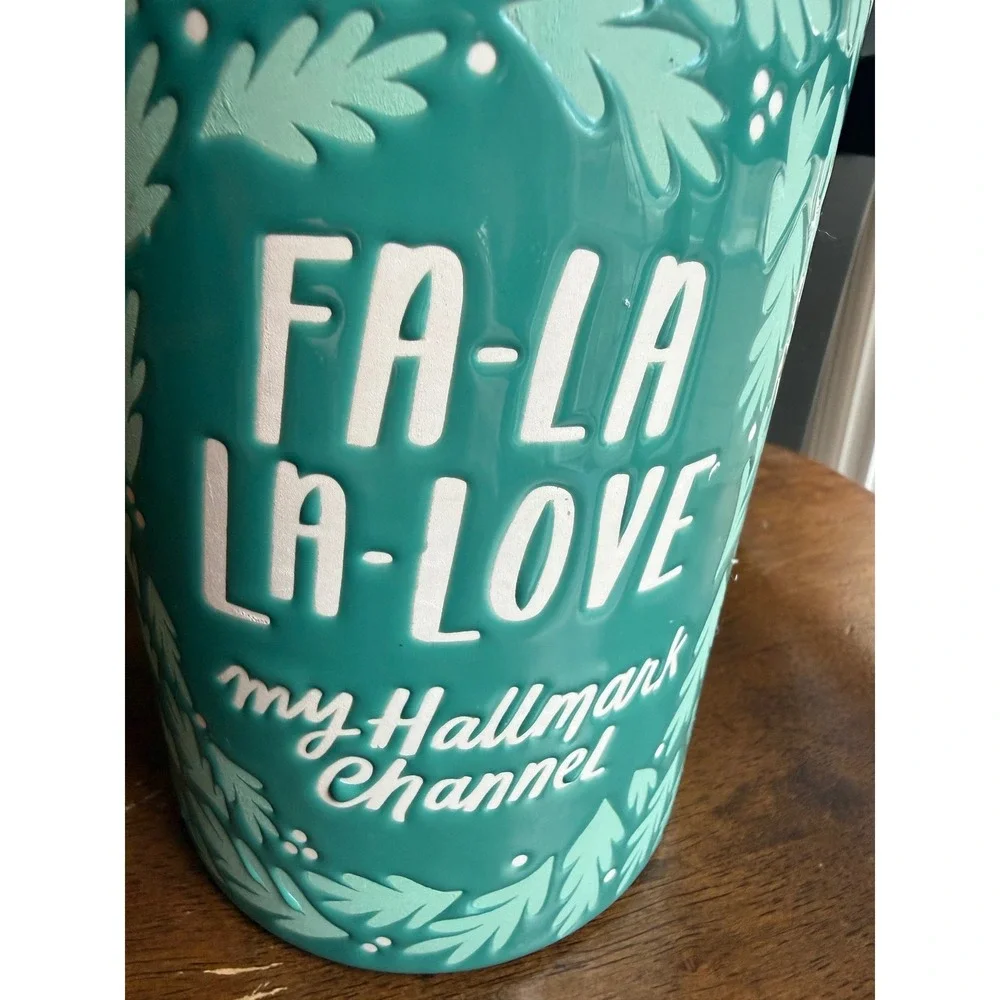 Hallmark Channel Fa-La-La-Love Teal Ceramic Wine‎ Chiller Holiday Bottle Cooler